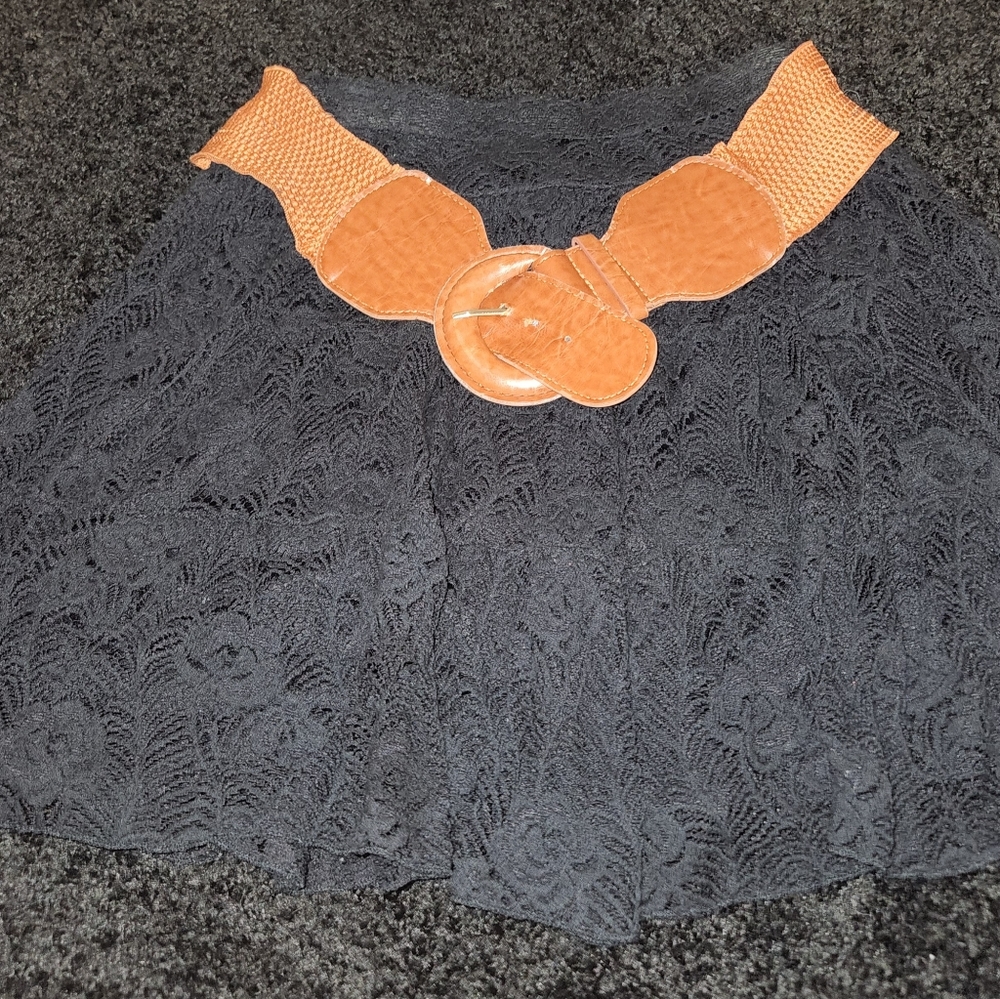 Deb black lace skirt with brown attached belt..